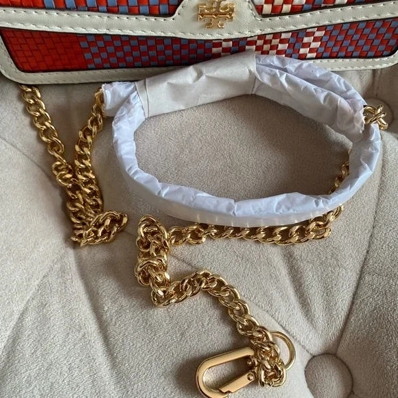 Tory Burch Emerson Woven Min Top Handle Satchel Bag New Cream Bright Samba - Picture 3 of 15